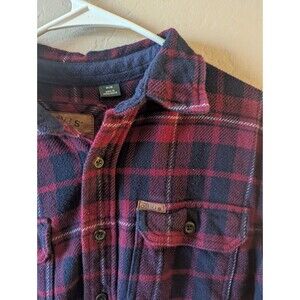 Orvis Big Bear Heavyweight Double Brushed Flannel Button Red And Blue Plaid Med
